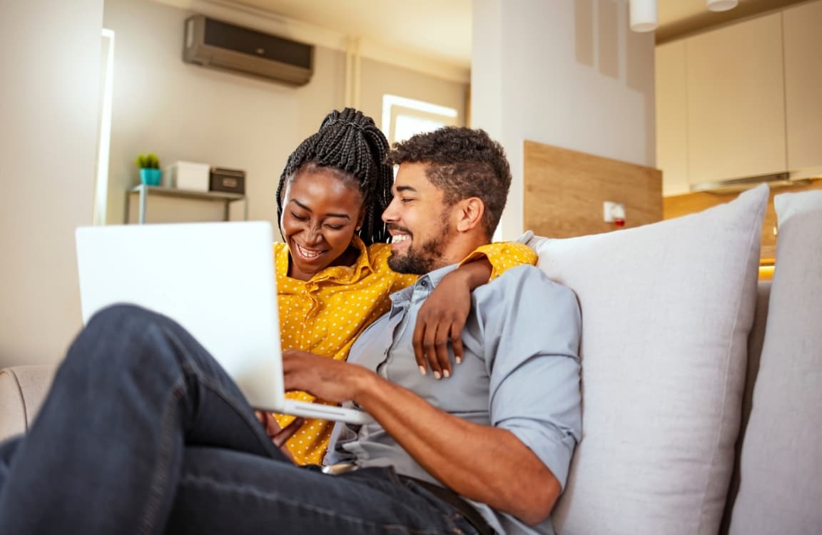 Couple reviewing their mortgage options together at home